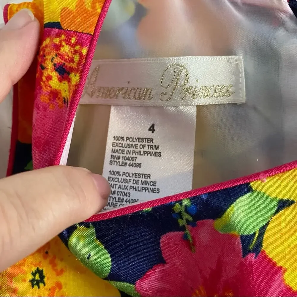 American Princess Dress Little Girl Size 4 Floral Spring Pink Flowers Easter